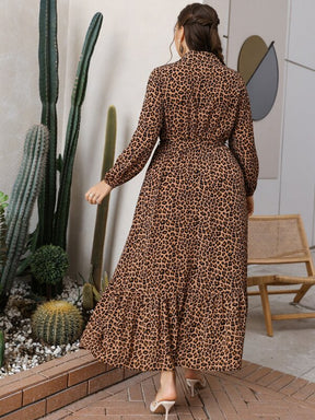 Vestido Plus Size Boho com Cinto, Botões e Estampa de Leopardo