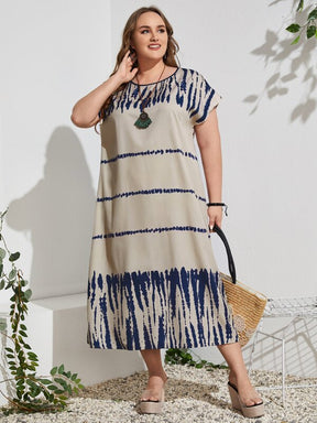 Vestido Plus Size Boho com Estampa Tie-Dye Estilo Túnica