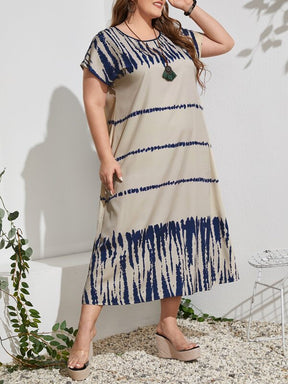 Vestido Plus Size Boho com Estampa Tie-Dye Estilo Túnica