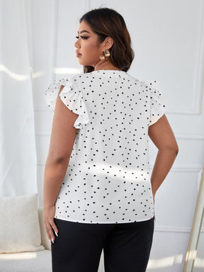 Blusa Plus Size Casual com Plissado e Estampa de Coração