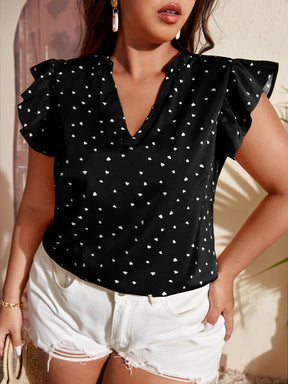 Blusa Plus Size Casual com Plissado e Estampa de Coração