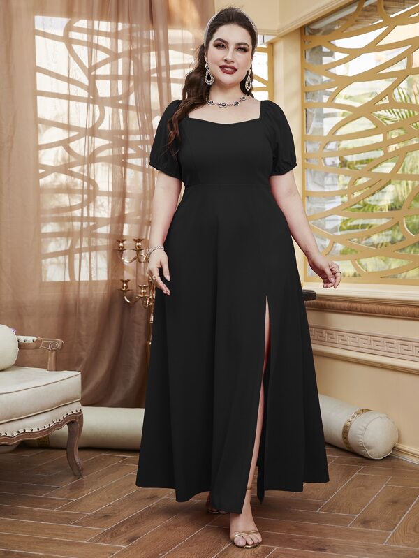 Vestido Plus Size Simples e Elegante com Abertura Lateral