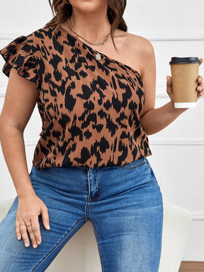 Blusa Plus Size com Estampa Total e Um Ombro Só