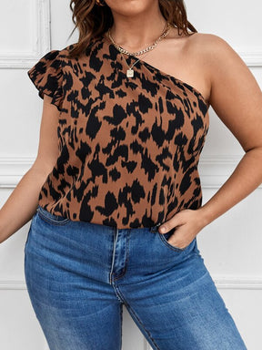 Blusa Plus Size com Estampa Total e Um Ombro Só