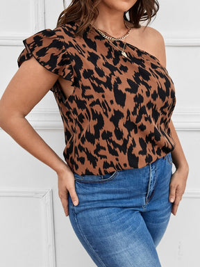 Blusa Plus Size com Estampa Total e Um Ombro Só