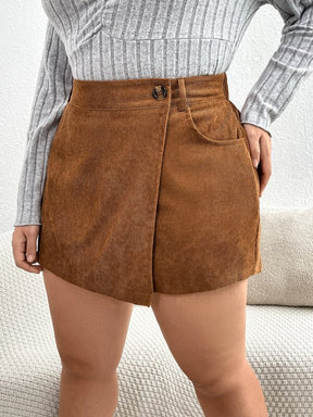 Skort Plus Size de Bombazina com Cintura Alta e Efeito Transpassado