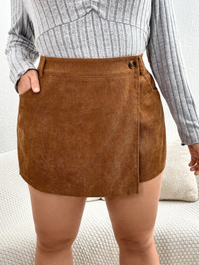 Skort Plus Size de Bombazina com Cintura Alta e Efeito Transpassado