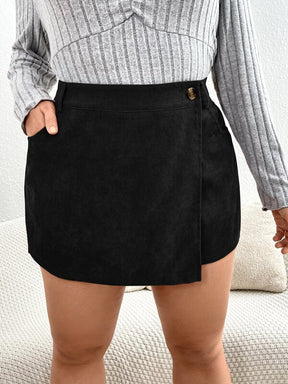 Skort Plus Size de Bombazina com Cintura Alta e Efeito Transpassado