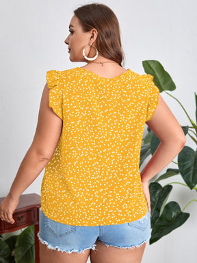 Blusa Plus Size com Estampa de Coração com Manga Esvoaçante e Detalhe Plissado