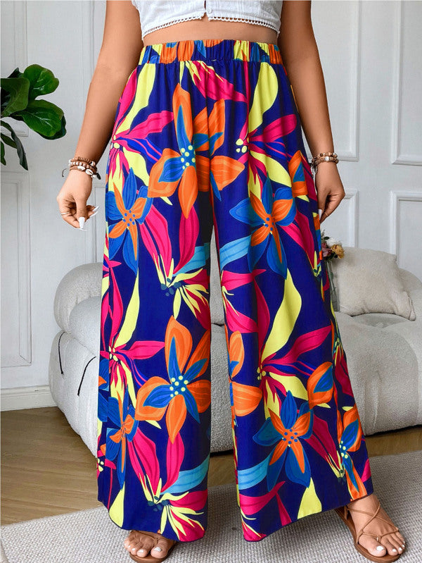 Calça Plus Size de Pernas Largas com Estampa Floral