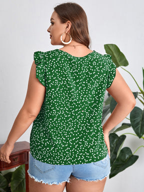 Blusa Plus Size com Estampa de Coração com Manga Esvoaçante e Detalhe Plissado