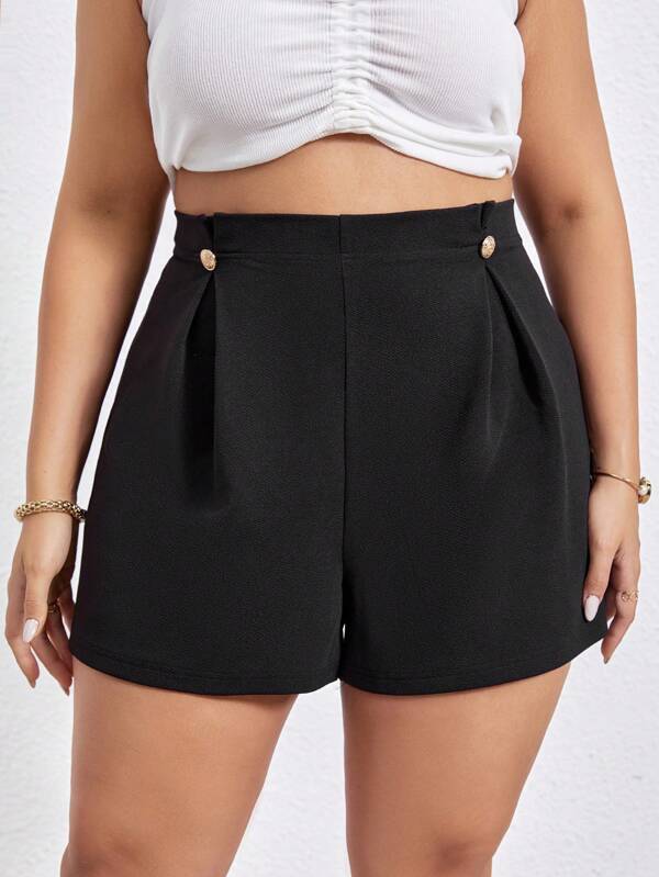 Short Plus Size Cintura Alta com Detalhe Doblado de Perna Reta