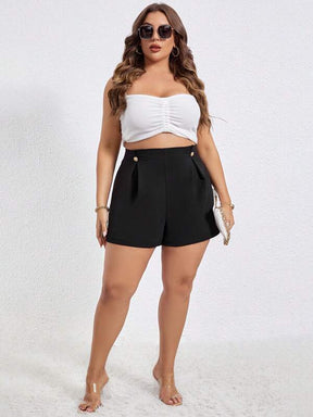 Short Plus Size Cintura Alta com Detalhe Doblado de Perna Reta