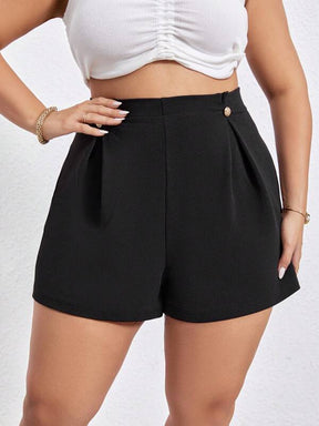 Short Plus Size Cintura Alta com Detalhe Doblado de Perna Reta