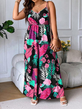 Macacão Plus Size Wide Leg Cami com Estampa Tropical sem Mangas