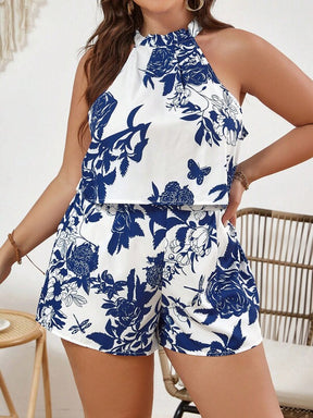 Conjunto Plus Size de Duas Peças: Top e Short Verão com Estampa Floral