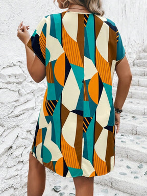 Vestido Plus Size de Túnica com Estampa Geométrica e Manga de Asa de Morcego