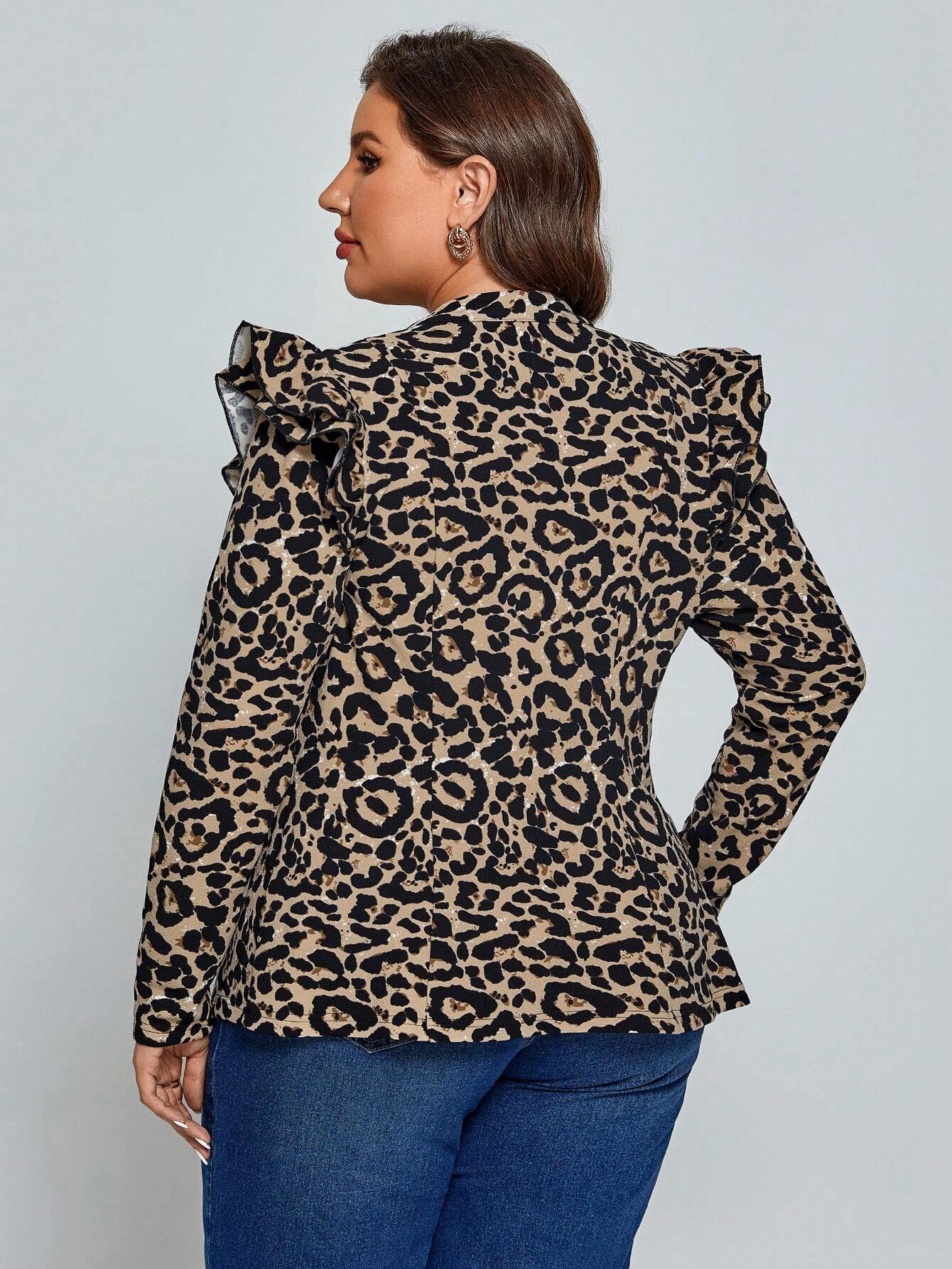 Casaco Plus Size com Estampa de Leopardo e Zíper Frontal