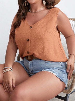 Top Halterneck Plus Size em Jacquard com Botões Frontais