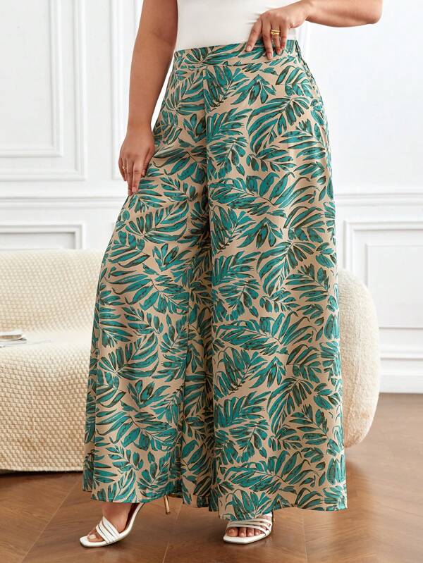 Calça Plus Size com Estampa Tropical e Pernas Largas