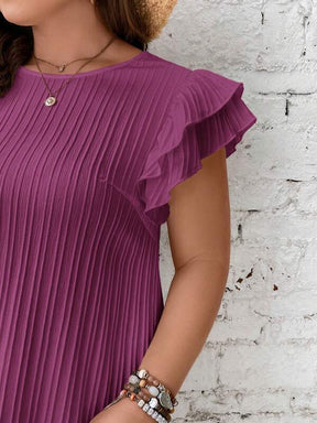 Vestido Plus Size em Linha A com Babados e Tecido Texturizado