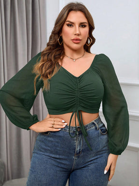 Top Crop Plus Size Fora do Ombro com Cordão Frontal