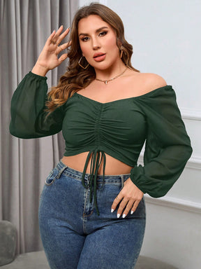 Top Crop Plus Size Fora do Ombro com Cordão Frontal