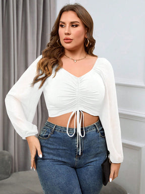 Top Crop Plus Size Fora do Ombro com Cordão Frontal