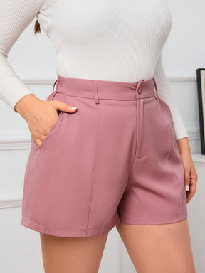 Shorts Plus Size Curto Casual de Perna Larga e Botão