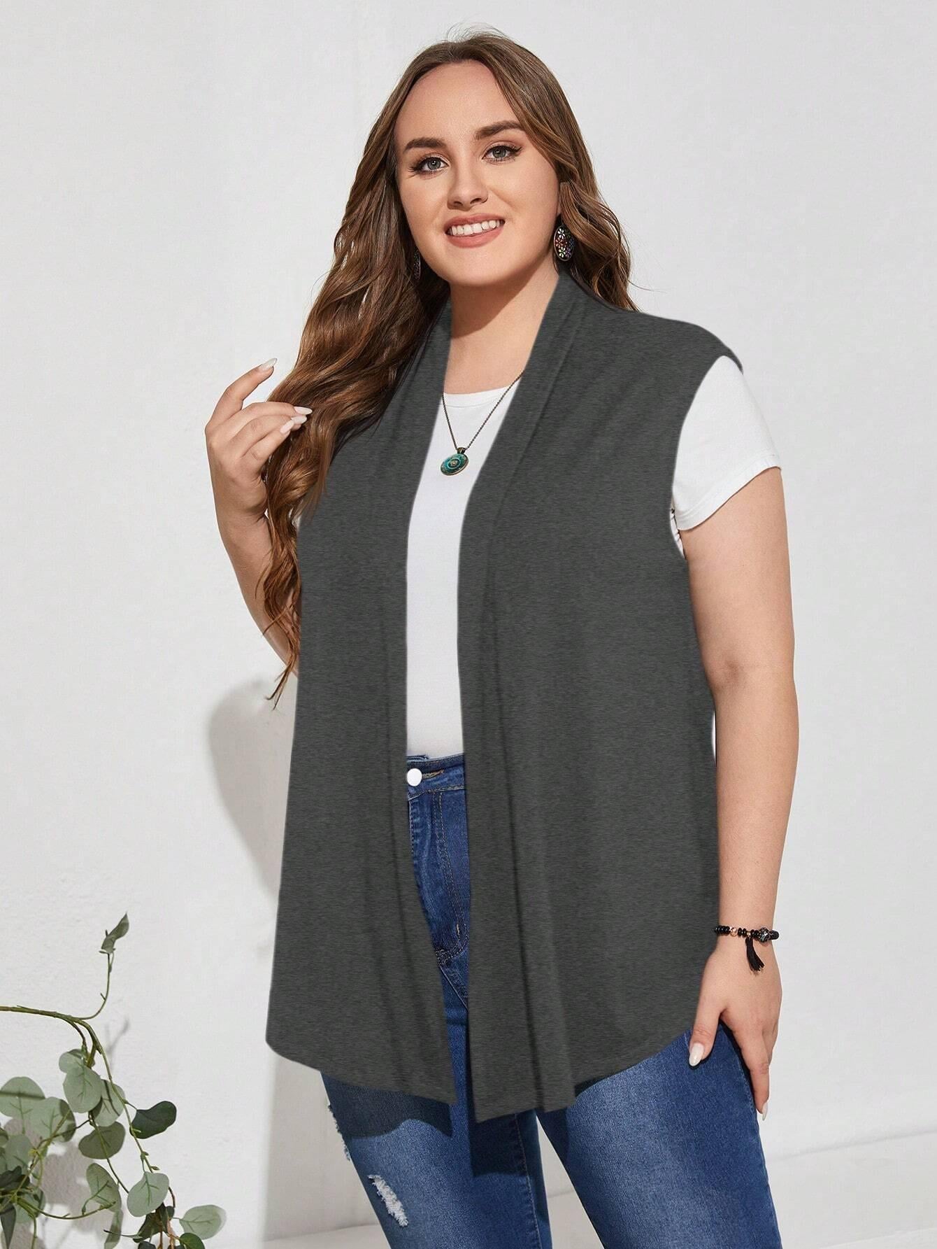 Colete Plus Size Simples, de Cor Sólida e Sem Mangas