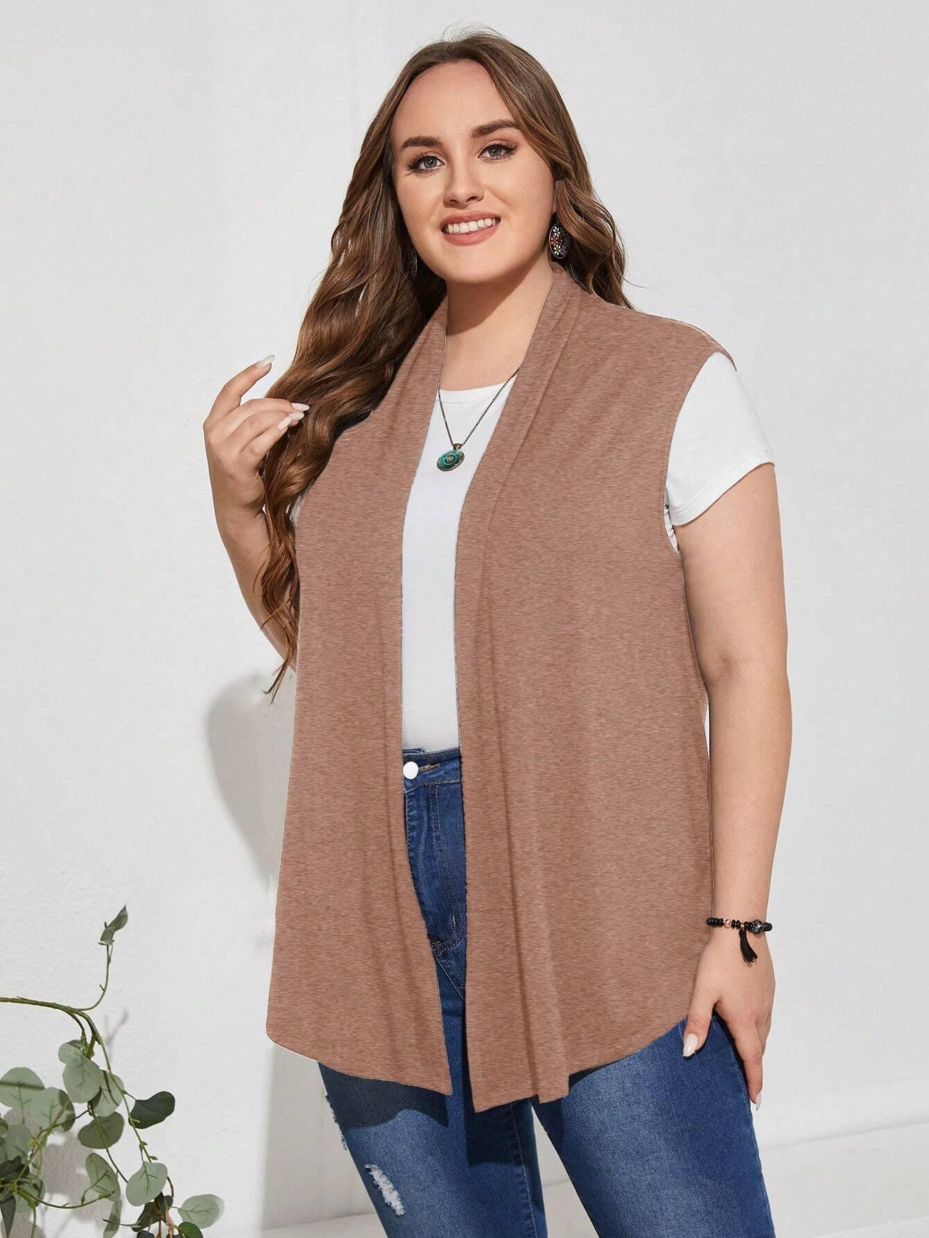 Colete Plus Size Simples, de Cor Sólida e Sem Mangas